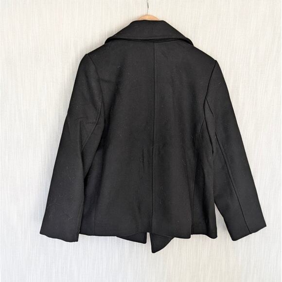 H&M HM Black Double-Breasted Short Peasant's Twill Jacket Pea Coat, size M - Picture 2 of 7